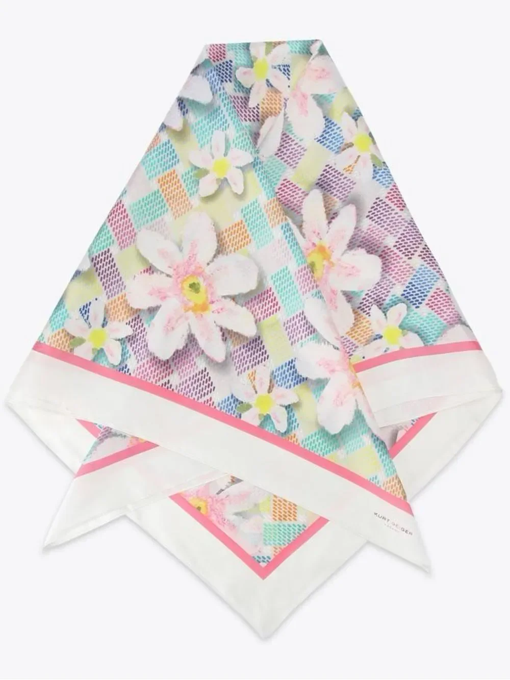 Kurt Geiger Pastel Floral Silk Scarf with Pink Trim nwt